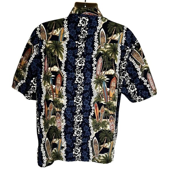 KYs Vintage Blue Floral Hawaiian Aloha Button Front Shirt 2XL Pocket Surfboards - Picture 2 of 7